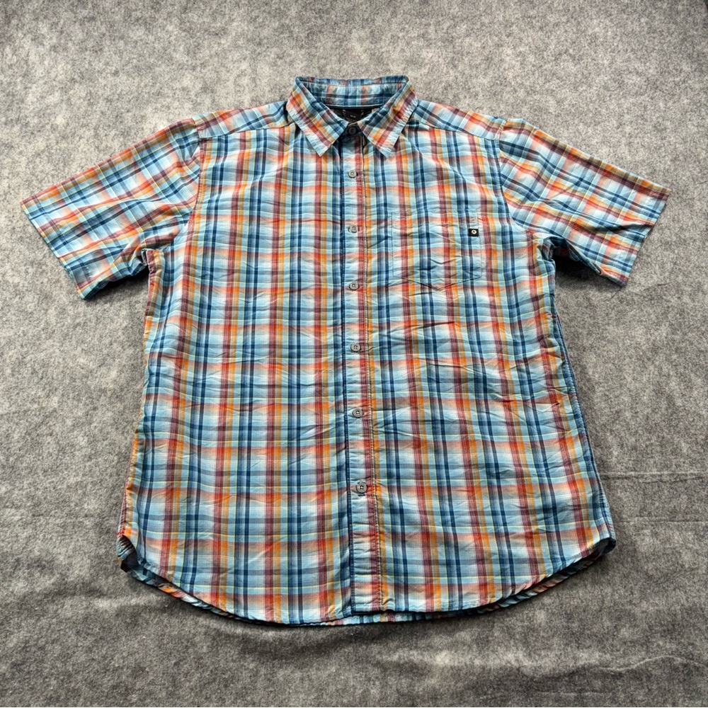 Marmot Blue Orange Plaid Short Sleeve Button-Down Shirt